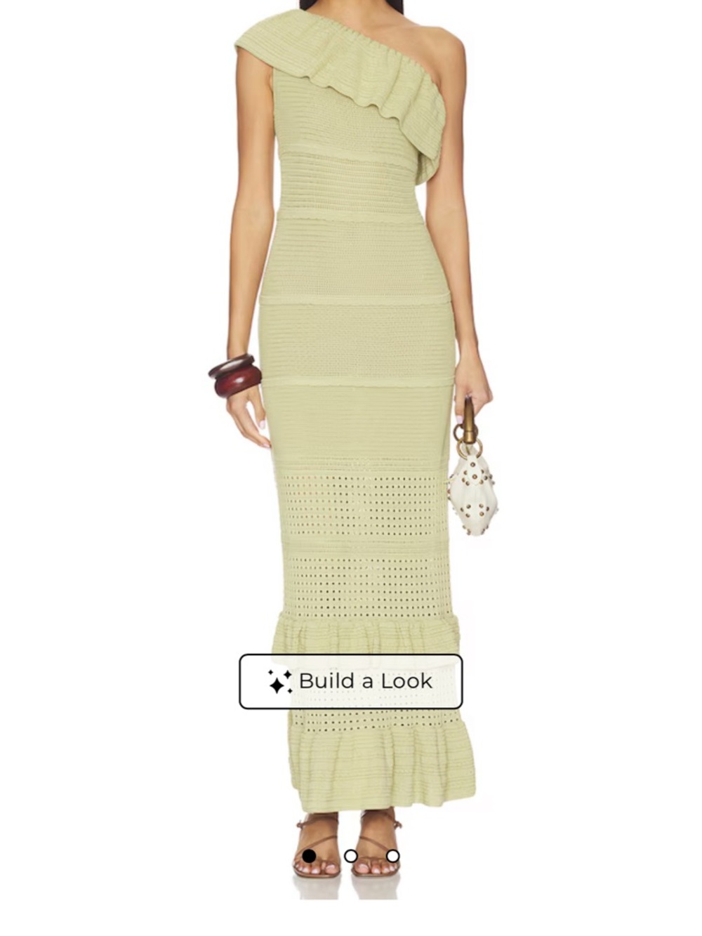 Tularosa One-Shoulder Ruffle Knit Maxi Dress in Sage Green